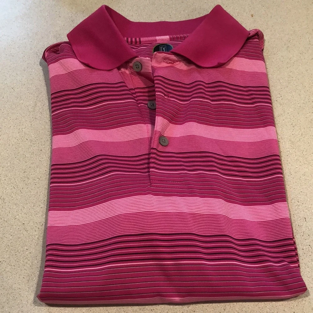 PGA TOUR PRO SERIES MENS STRIPED POLO SHIRT PINK SIZE MEDIUM NEW WITH TAGS - Picture 3 of 11